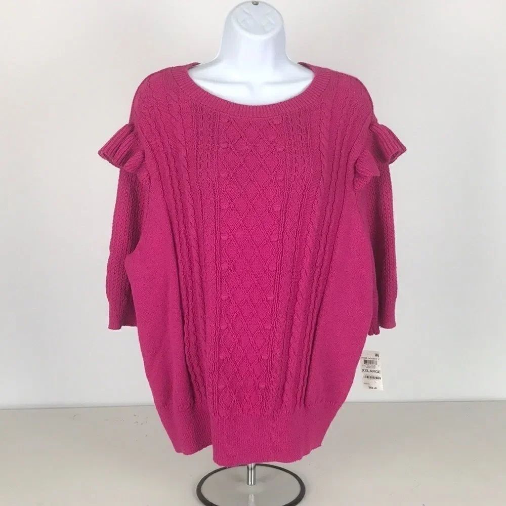 Charter Club Ruffle-Trim Cable-Knit Top